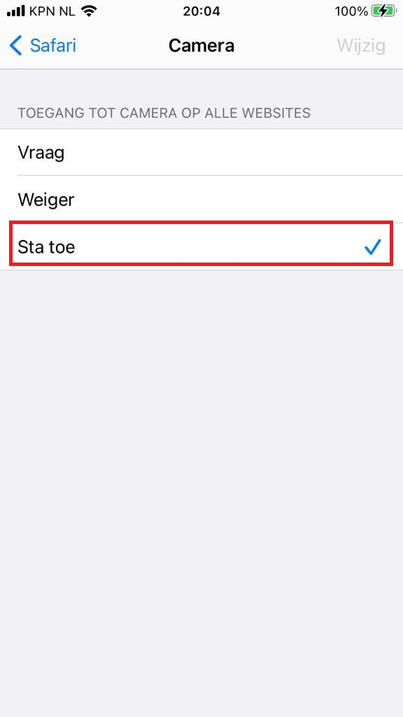 Camera permission - select Allow