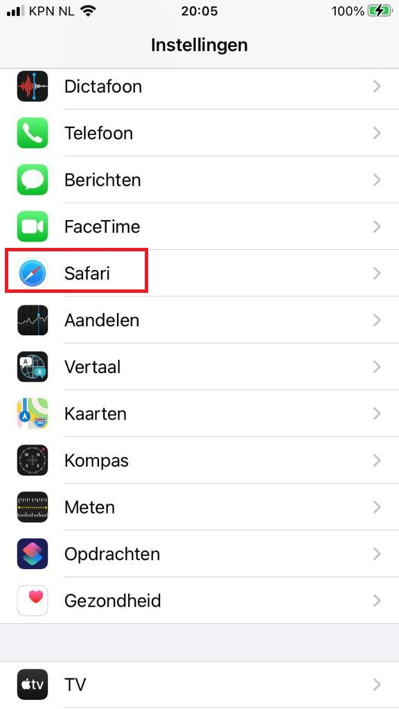 iPhone Settings - select Safari