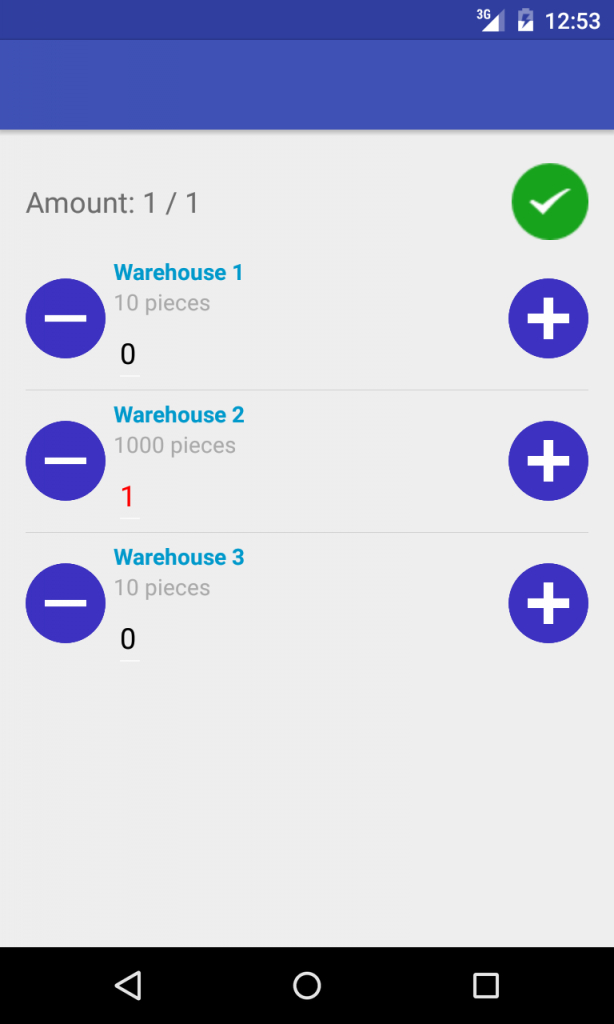 Inventory count and correction screen