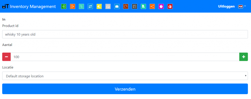 Web interface for registering incoming goods