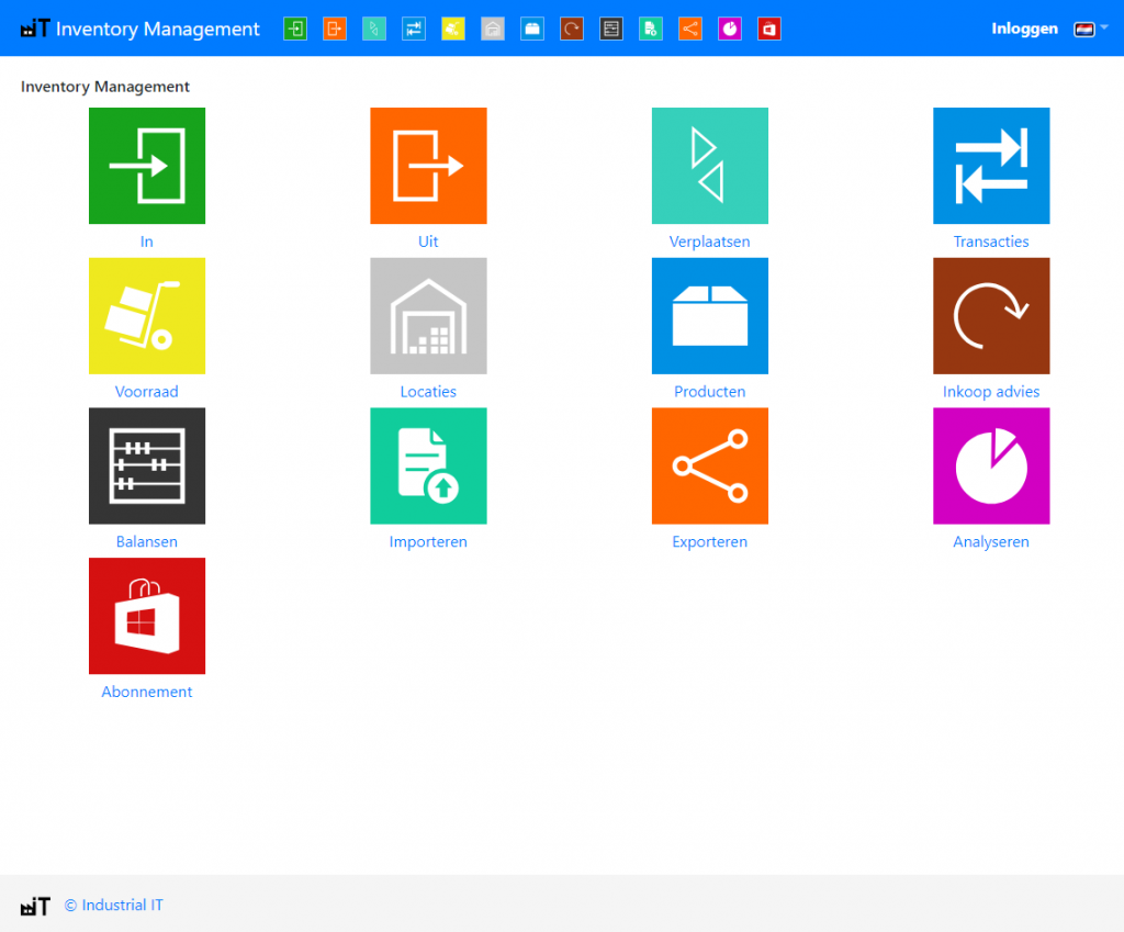 Web interface showing warehouse inventory dashboard