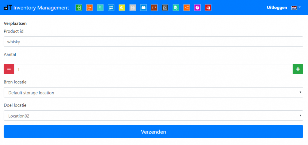 Web interface for moving inventory between locations