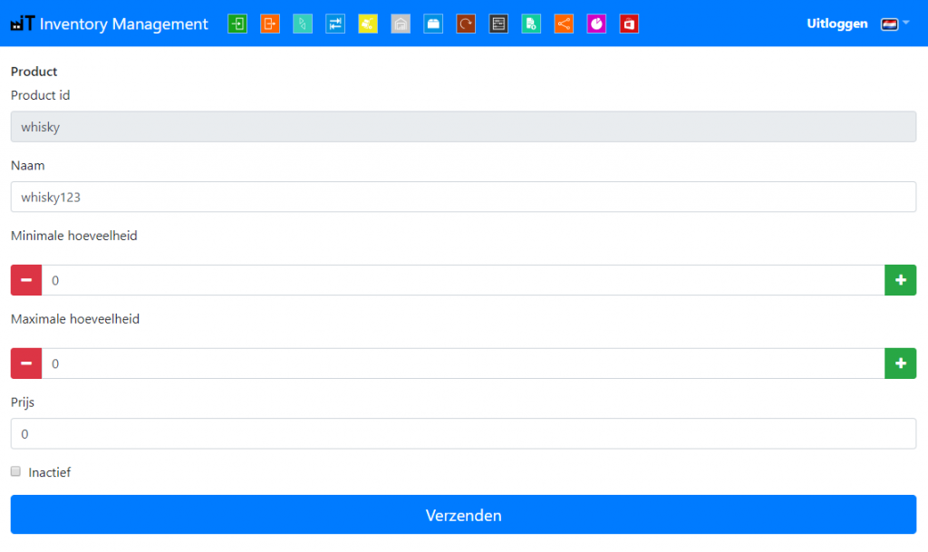 Web product management with details and stock info